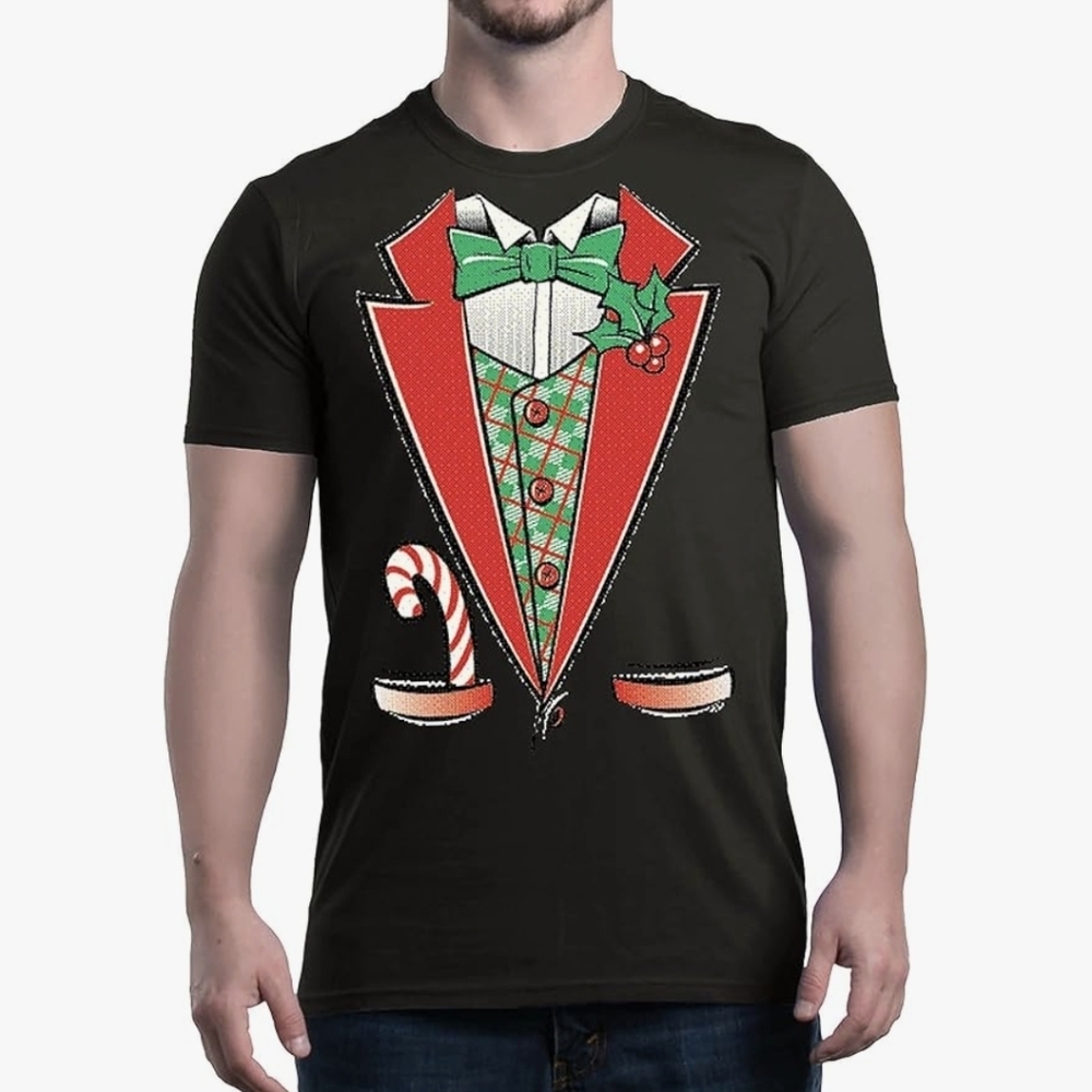Shop4ever Black Tuxedo Christmas Costume Funny Holiday Xmas T-Shirt Size XXL